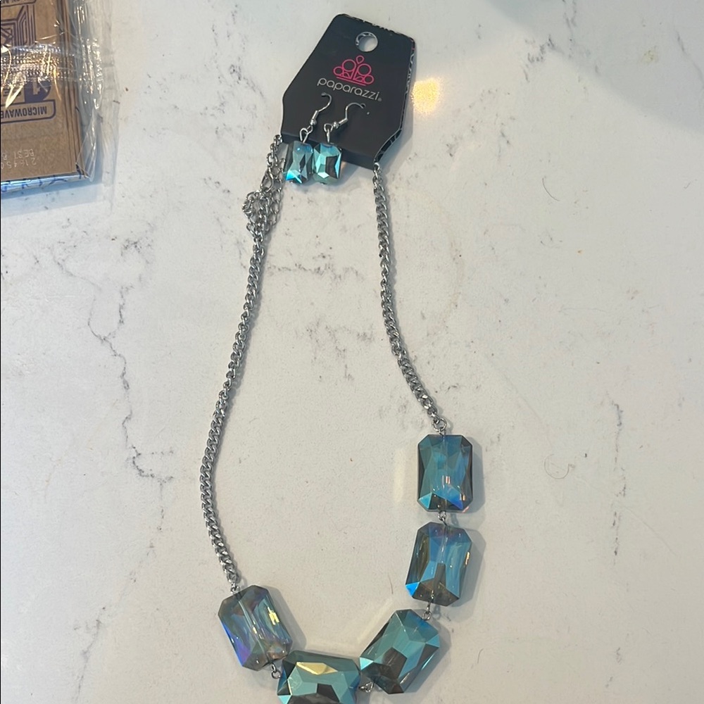 Paparazzi Silver and Blue Statement Necklace